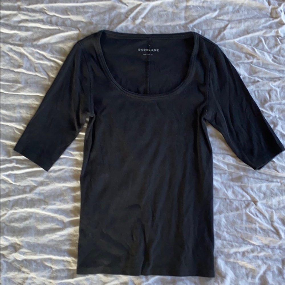 Everlane Pima Micro-Rib Scoop-Neck Tee Black M